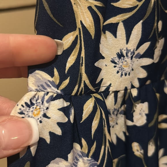 NWT! Long Maxi Navy Blue & White Floral Summer Dress w/ Corset-like Denim Top - Picture 5 of 10